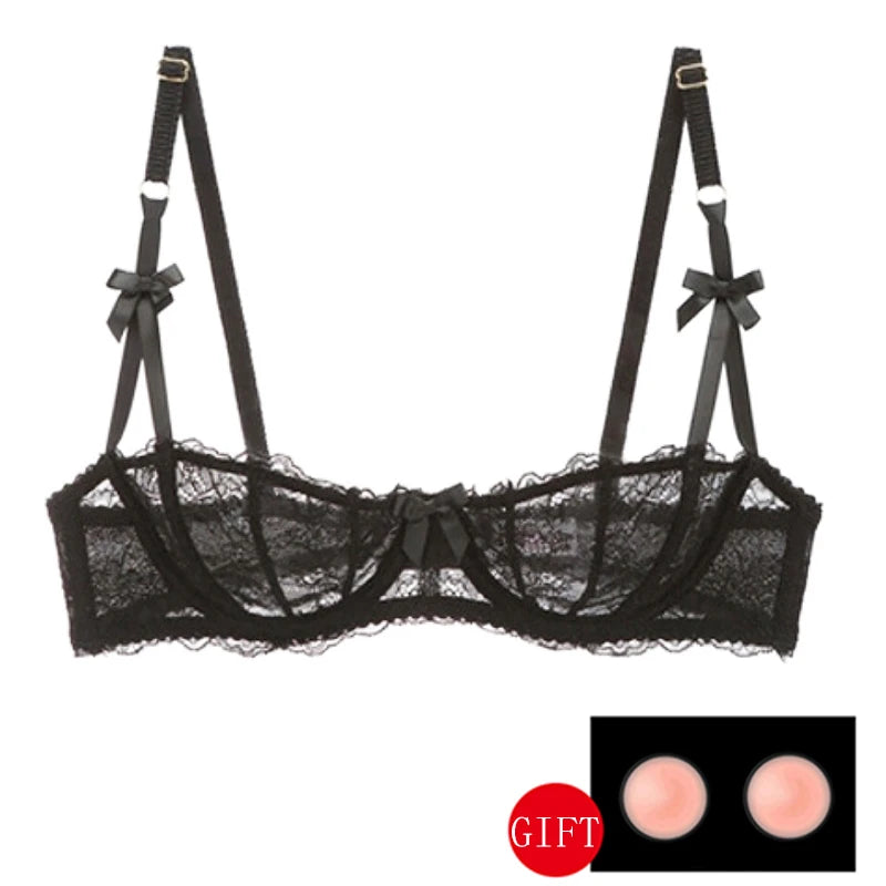 Sexy Lingerie Transparent Balconette Embroidery See Through Lace Bra