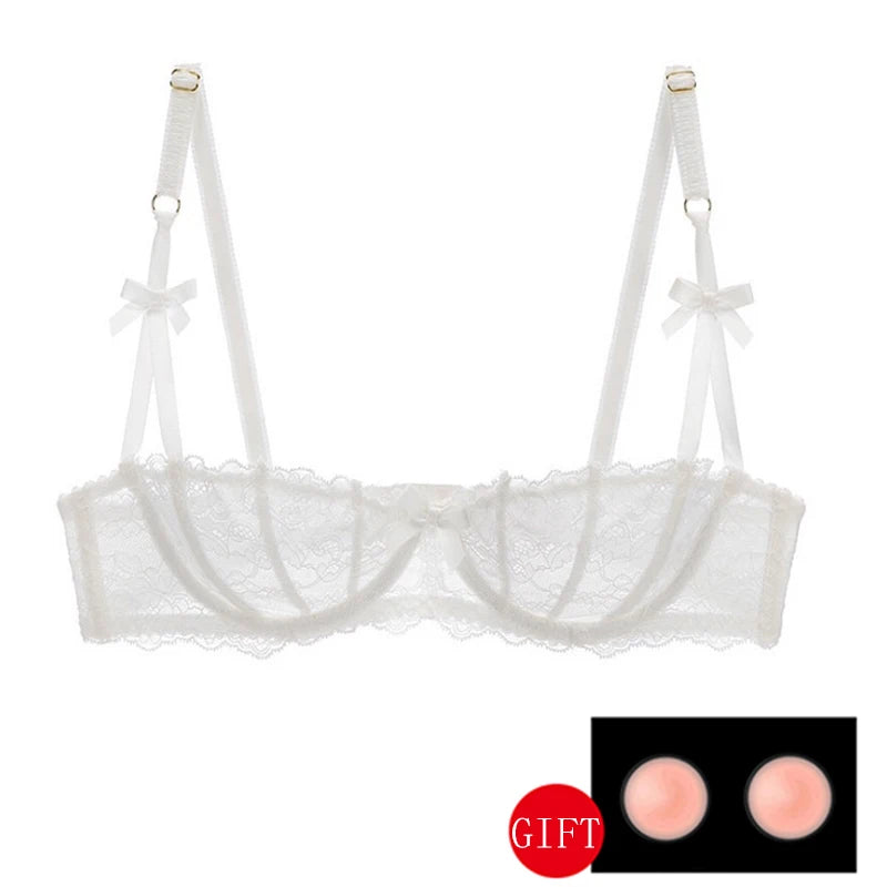 Sexy Lingerie Transparent Balconette Embroidery See Through Lace Bra