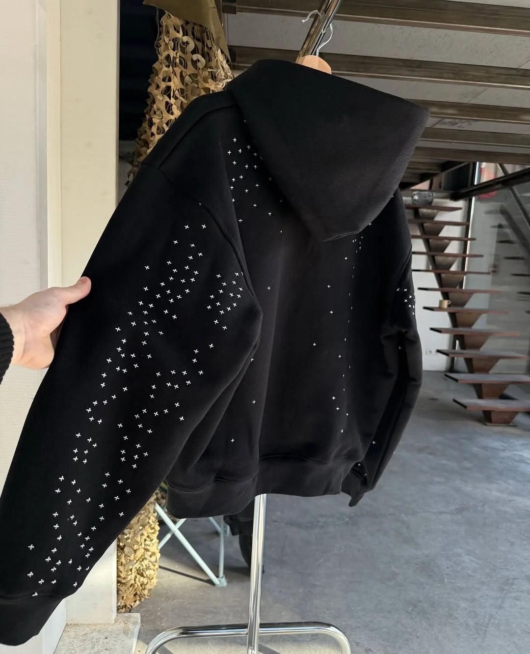 Rhinestone design zipper up