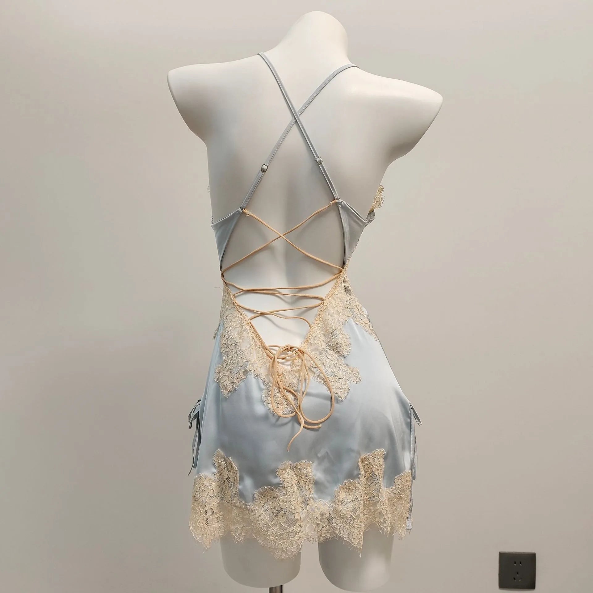 Ice Silk Lace Beautiful Back Suspender Pajama Night Dress