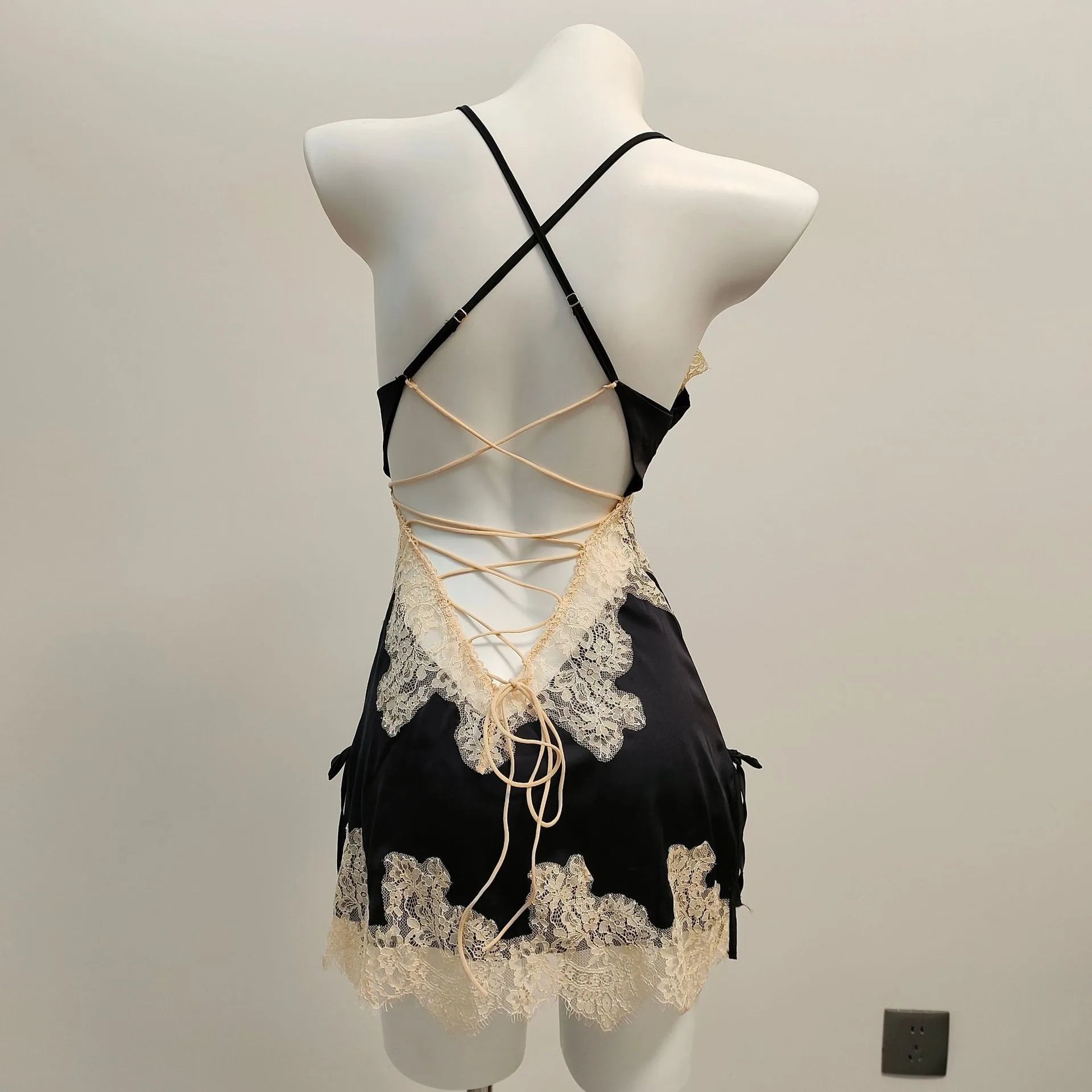 Ice Silk Lace Beautiful Back Suspender Pajama Night Dress