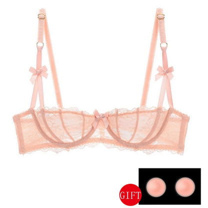 Sexy Lingerie Transparent Balconette Embroidery See Through Lace Bra