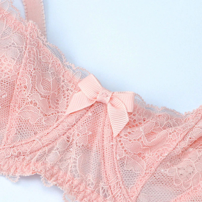 Sexy Lingerie Transparent Balconette Embroidery See Through Lace Bra