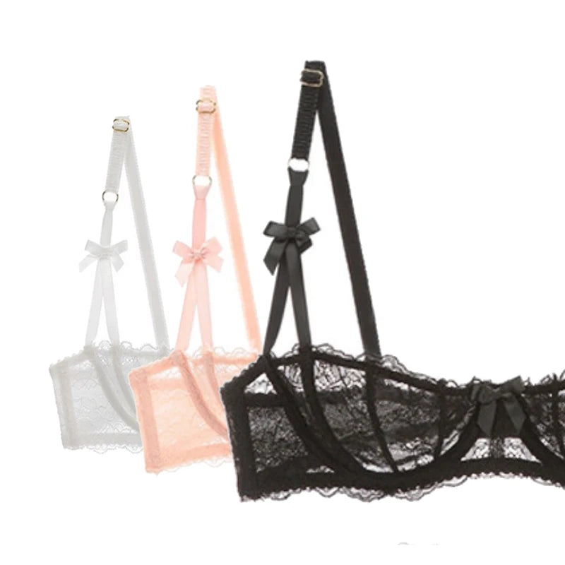Sexy Lingerie Transparent Balconette Embroidery See Through Lace Bra