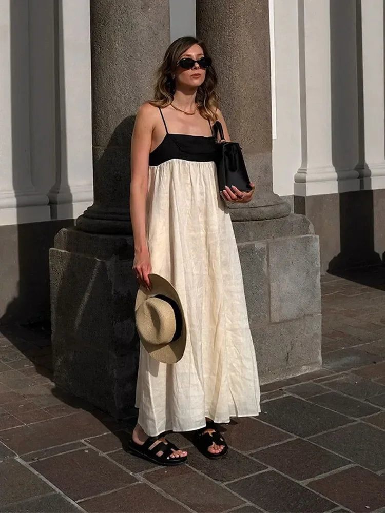 Contrast Splicing Loose Sling Long Dress
