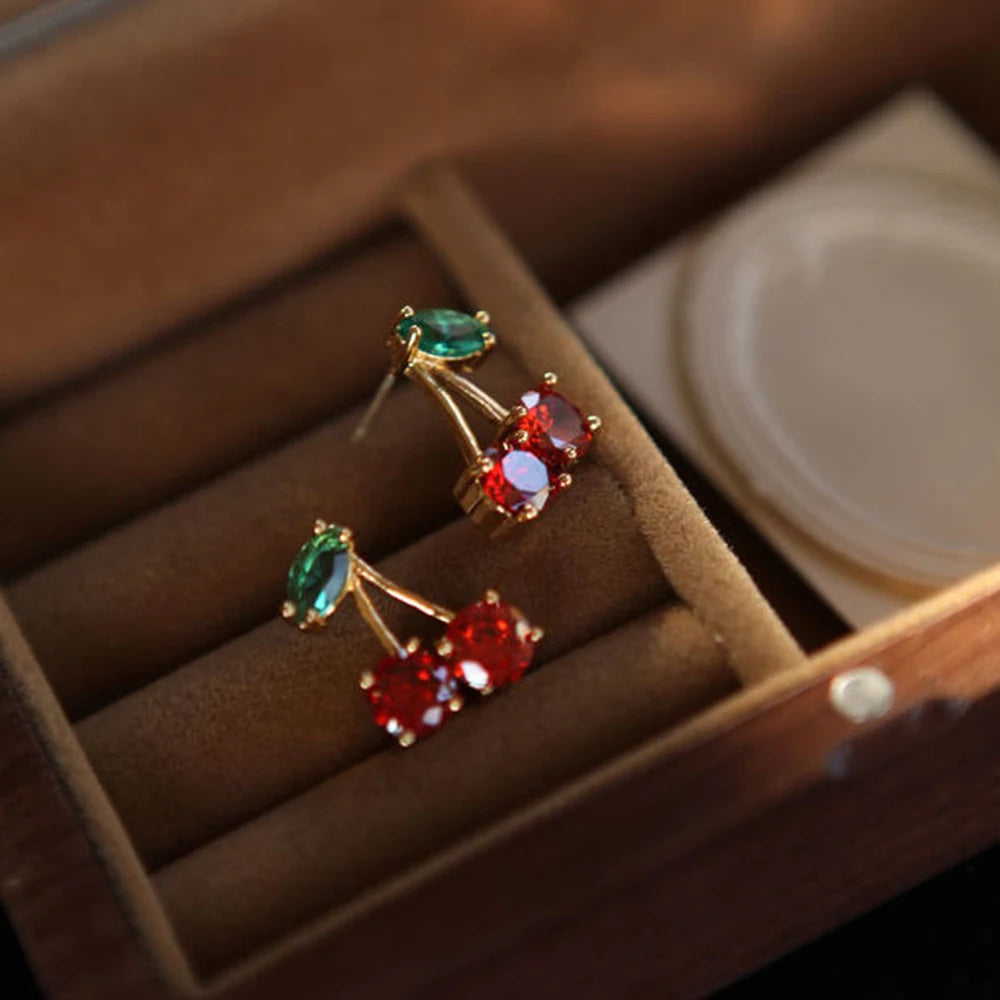 Zircon Cherry Leaf Earrings