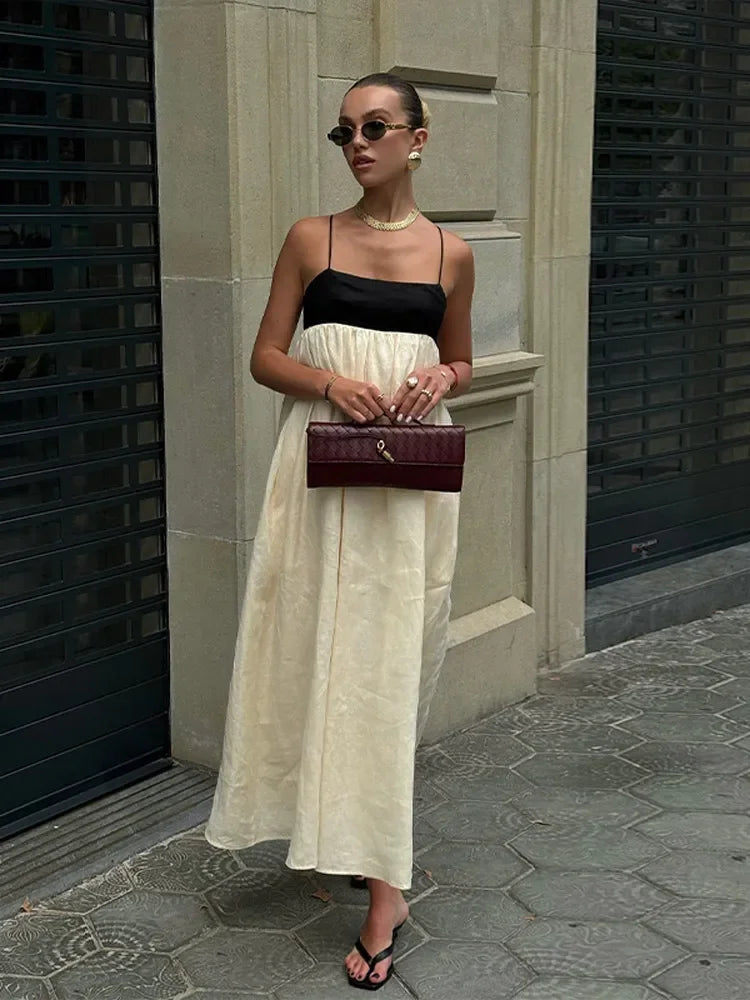 Contrast Splicing Loose Sling Long Dress