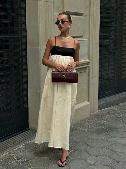 Contrast Splicing Loose Sling Long Dress