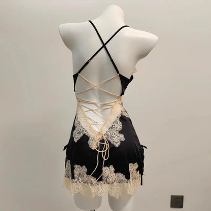 Ice Silk Lace Beautiful Back Suspender Pajama Night Dress