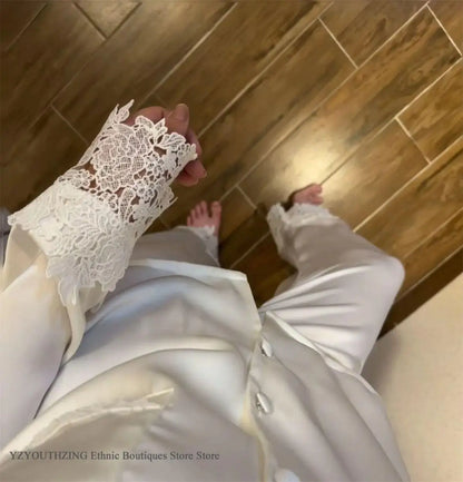 White Satin Pajamas Set