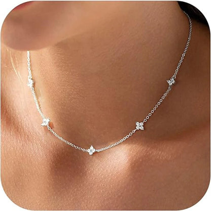 Silver Plated Four-leaf Flower Necklace