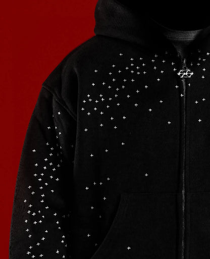 Rhinestone design zipper up