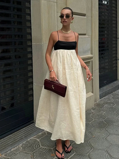 Contrast Splicing Loose Sling Long Dress