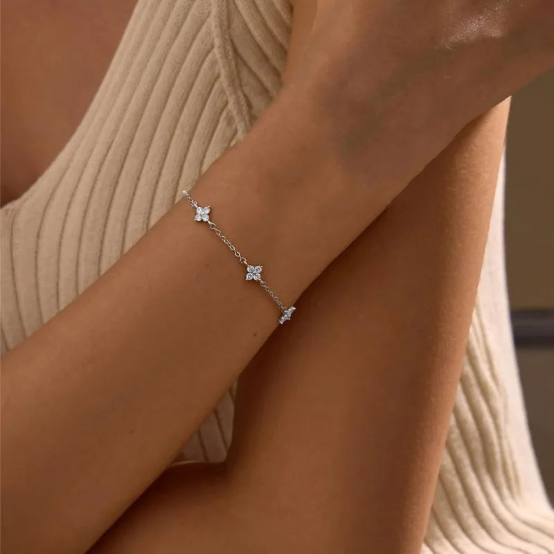 Silver Plated Four-leaf Flower Necklace