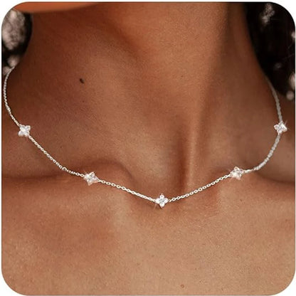 Silver Plated Four-leaf Flower Necklace