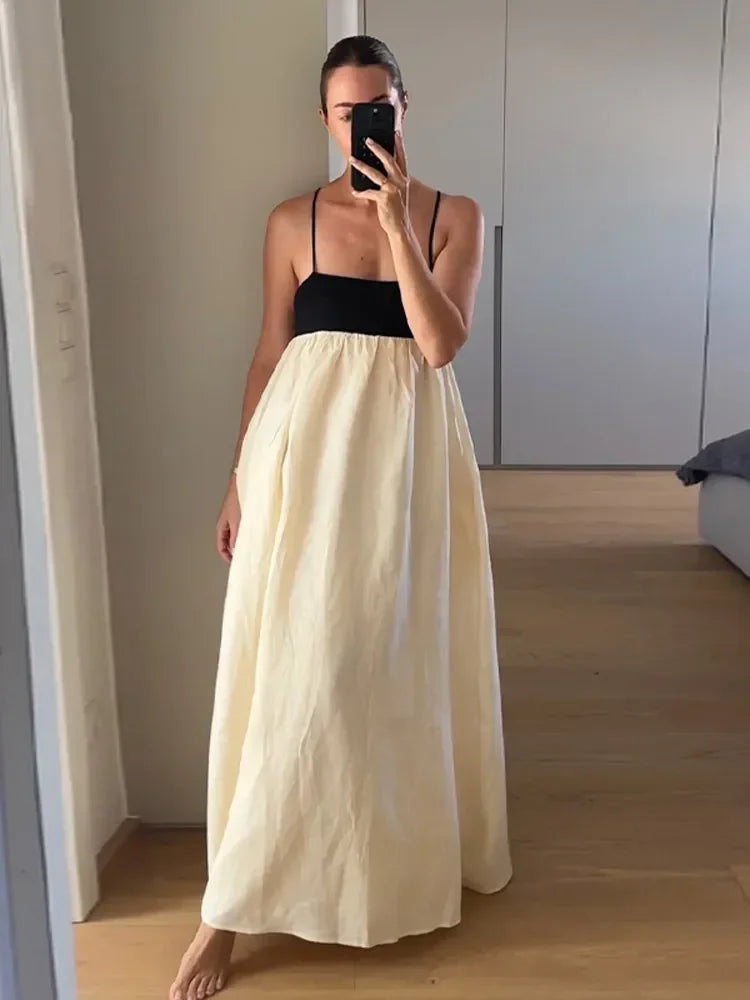 Contrast Splicing Loose Sling Long Dress