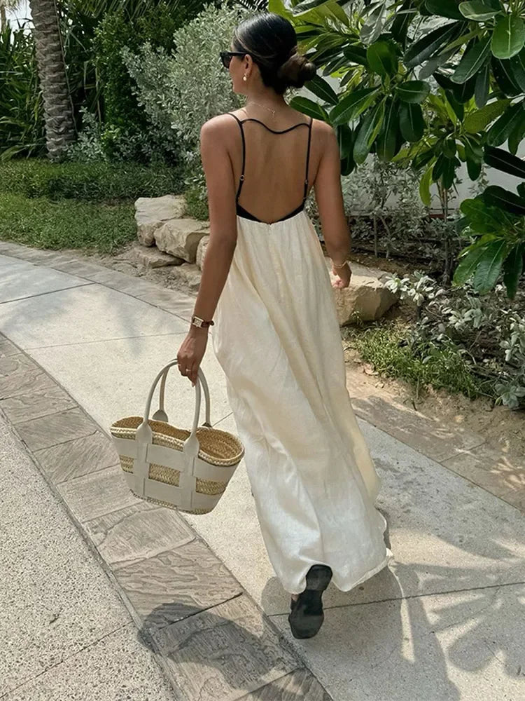 Contrast Splicing Loose Sling Long Dress