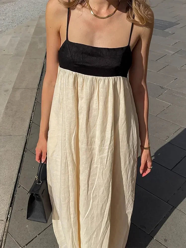 Contrast Splicing Loose Sling Long Dress