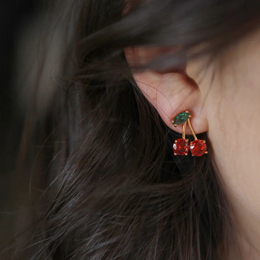Zircon Cherry Leaf Earrings