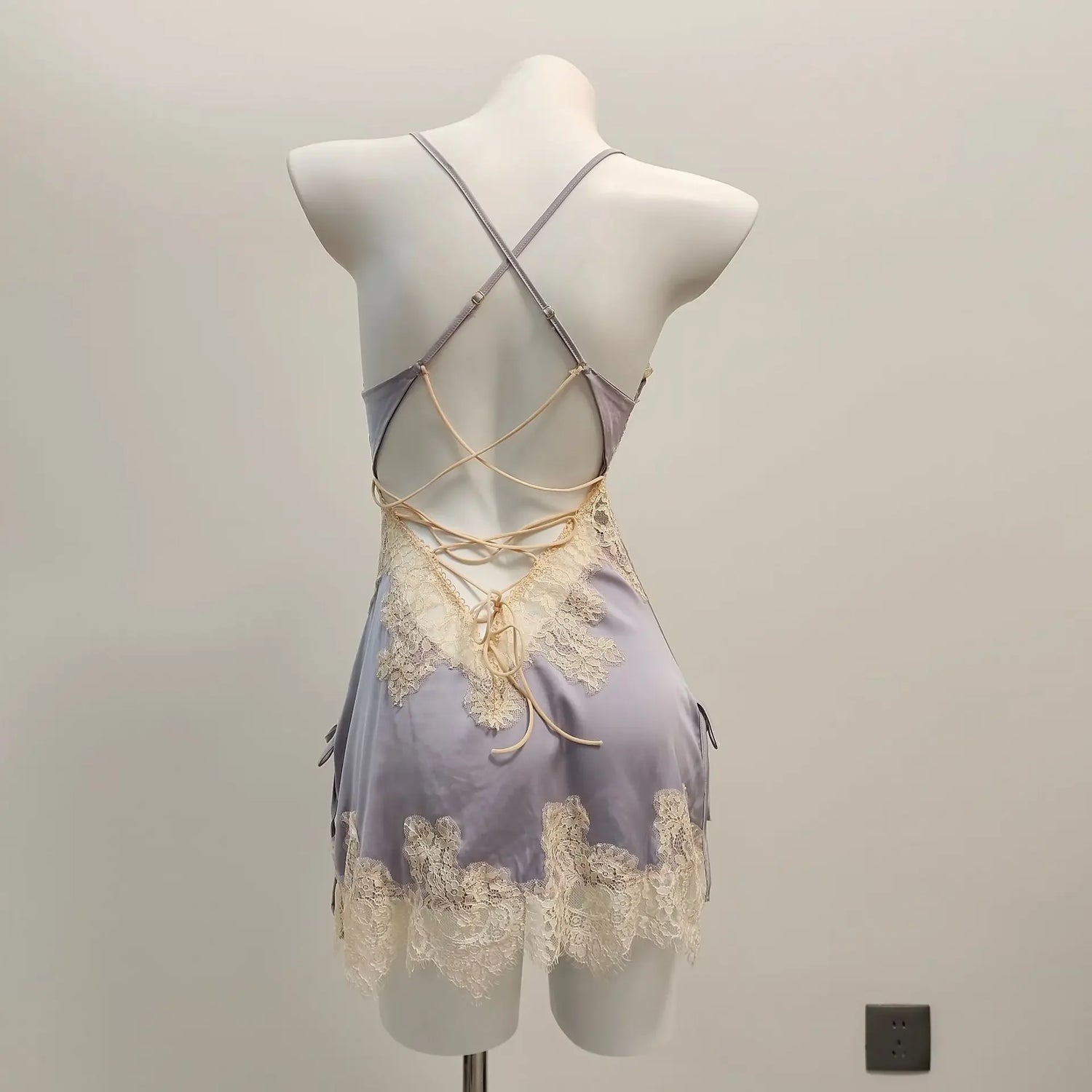 Ice Silk Lace Beautiful Back Suspender Pajama Night Dress