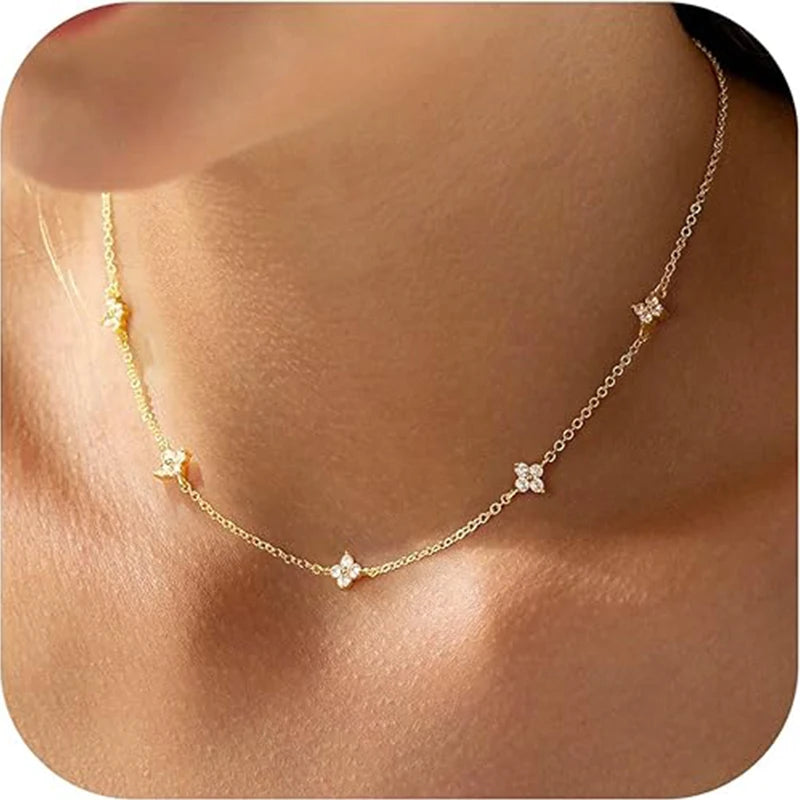 Silver Plated Four-leaf Flower Necklace