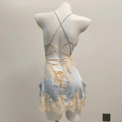 Ice Silk Lace Beautiful Back Suspender Pajama Night Dress