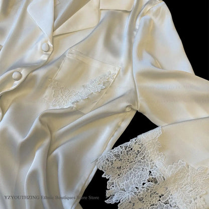 White Satin Pajamas Set