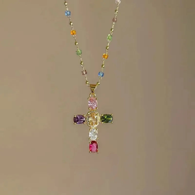Zircon Cross Pendant Necklace
