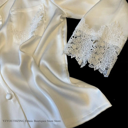 White Satin Pajamas Set