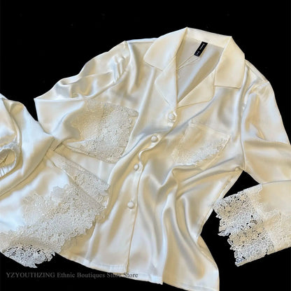 White Satin Pajamas Set