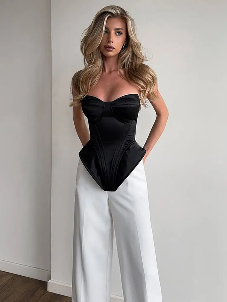 Black Lace Patchwork Strapless Dress