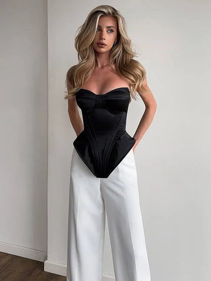 Black Lace Patchwork Strapless Dress