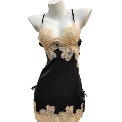 Ice Silk Lace Beautiful Back Suspender Pajama Night Dress