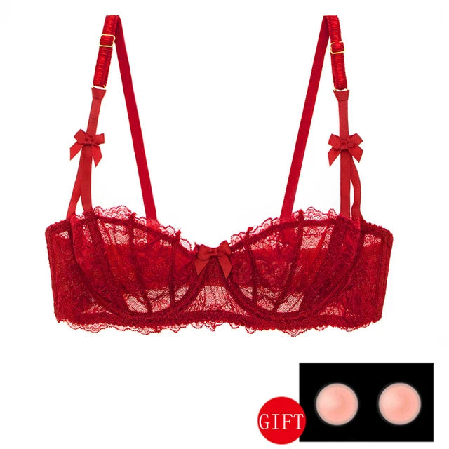 Sexy Lingerie Transparent Balconette Embroidery See Through Lace Bra