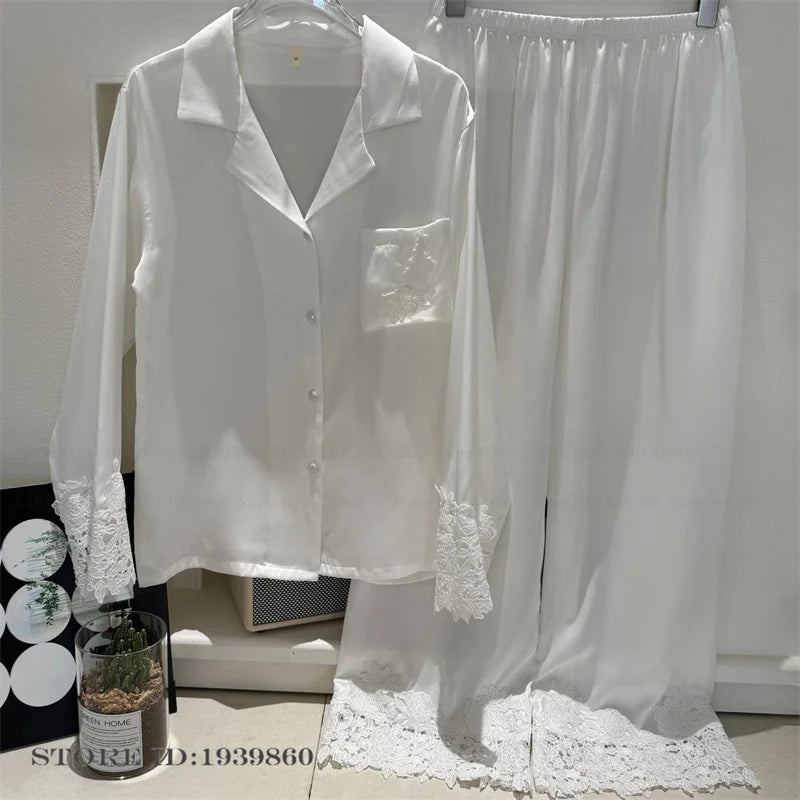 White Satin Pajamas Set