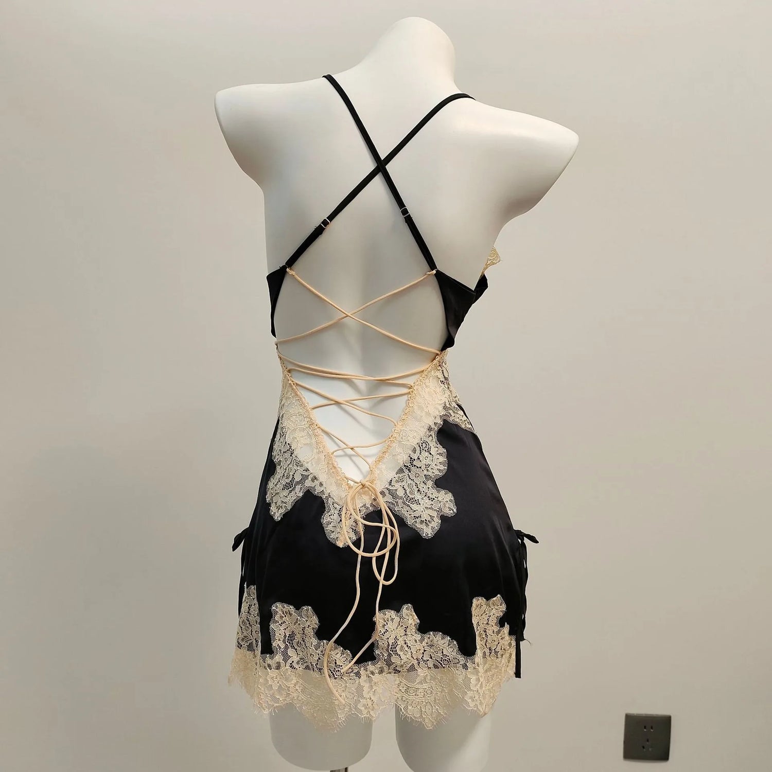 Ice Silk Lace Beautiful Back Suspender Pajama Night Dress
