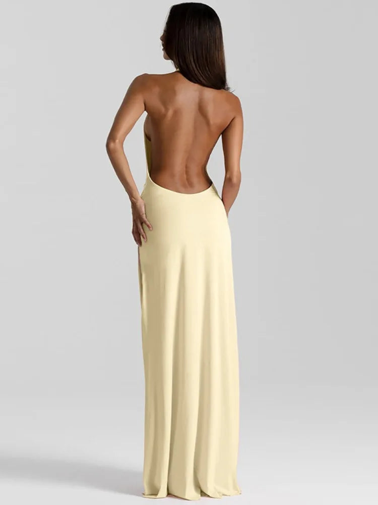 Mozision Halter Deep V Neck Backless Sexy Maxi Dress