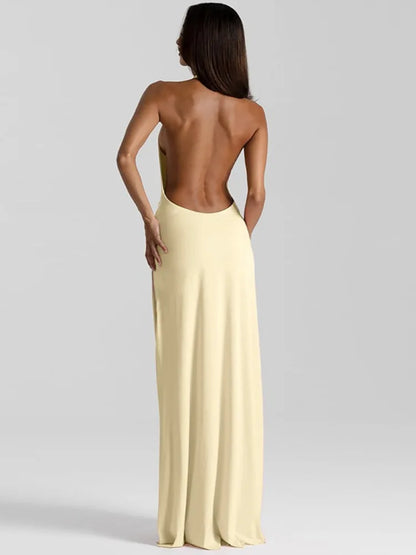 Mozision Halter Deep V Neck Backless Sexy Maxi Dress